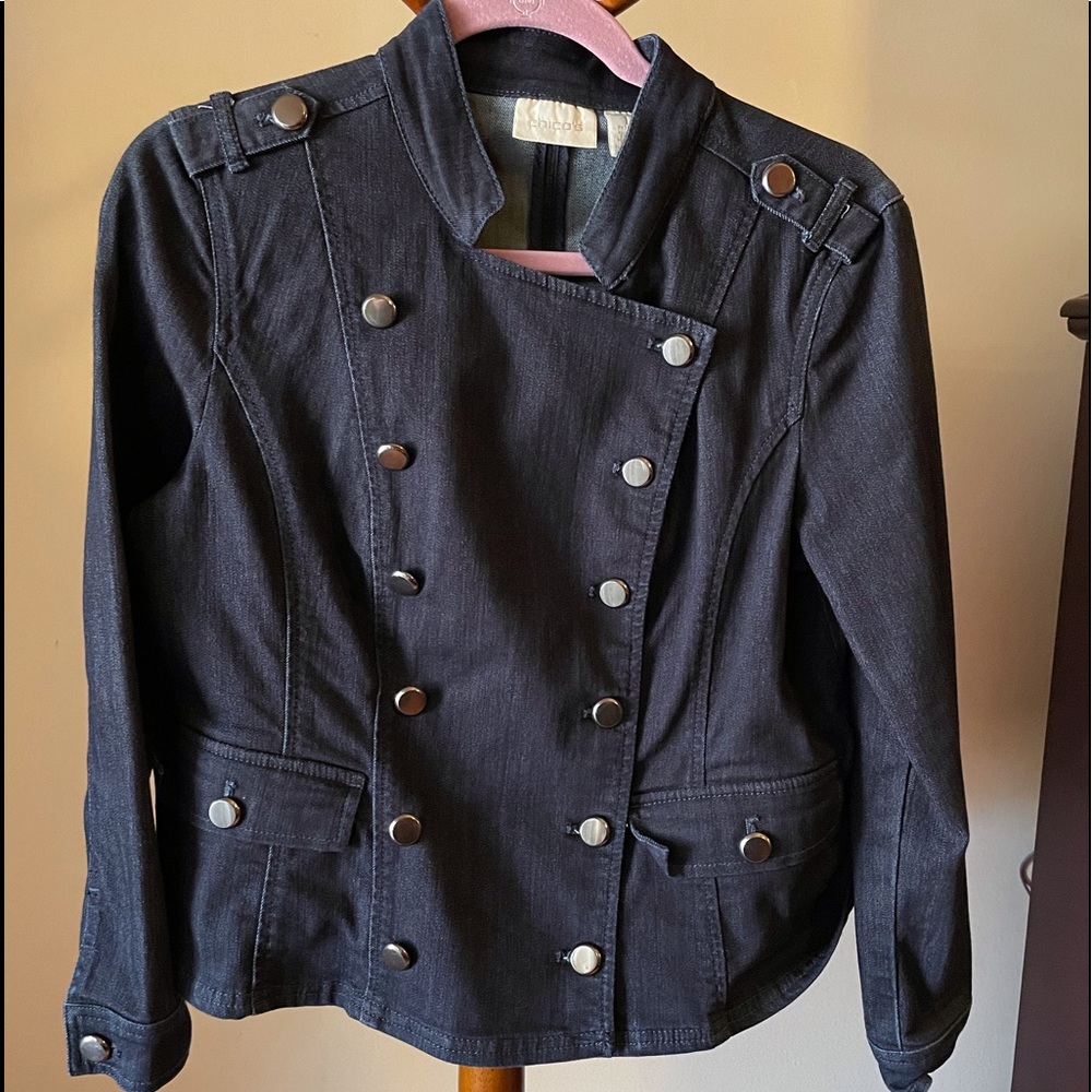 Chico’s Dark Denim Blue Military Style Jacket
